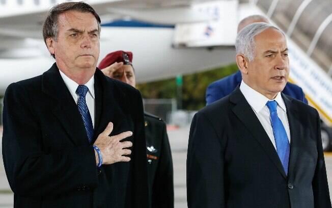 O primeiro-ministro de Israel, Benjamin Netanyahu, com o presidente brasileiro, Jair Bolsonaro