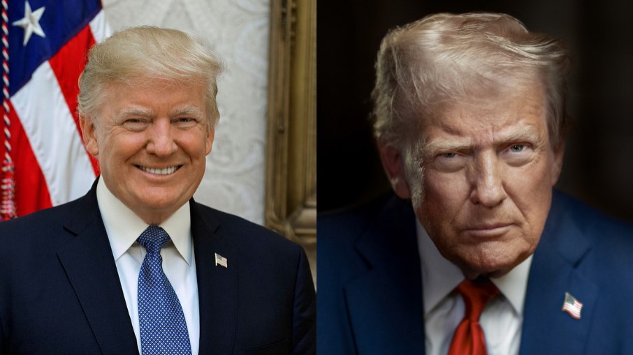 Retrato oficial do primeiro mandado, em 2017, à esquerda, e nova foto oficial, à direita