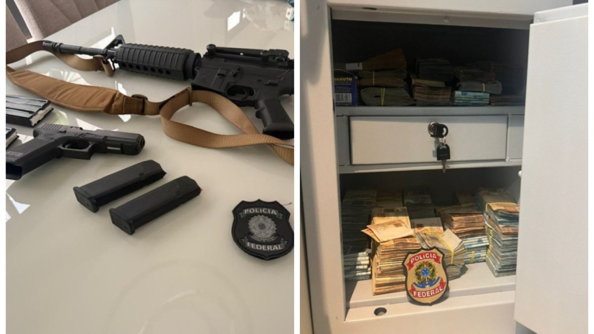 As armas e parte do dinheiro apreendidos