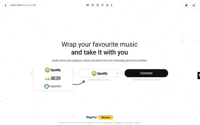 O Mooval é um site que consegue converter playlists do Spotify, Deezer ou Napster