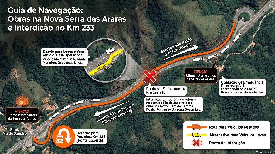 Mapa de desvios na Serra das Araras