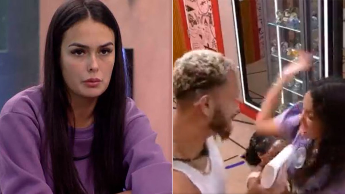 Larissa deu tapas no braço e nas costas de Fred depois que ele jogou creme nela