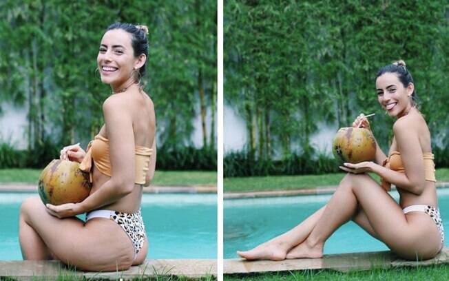 Na esquerda, a primeira foto que Madalin tirou em um dia na piscina, na direita, a foto que acabou postando no dia