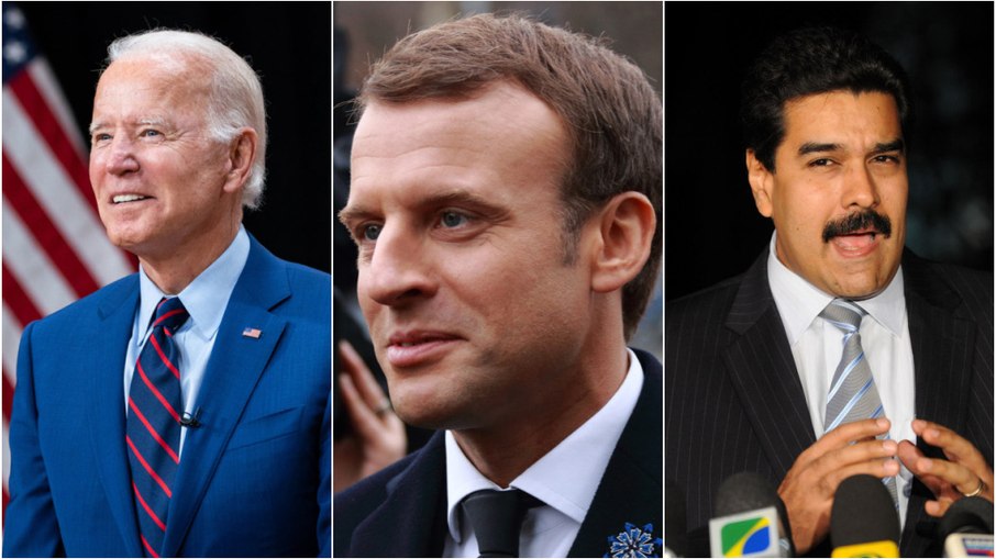 Joe Biden, Emmanuel Macron e Nicolás Maduro