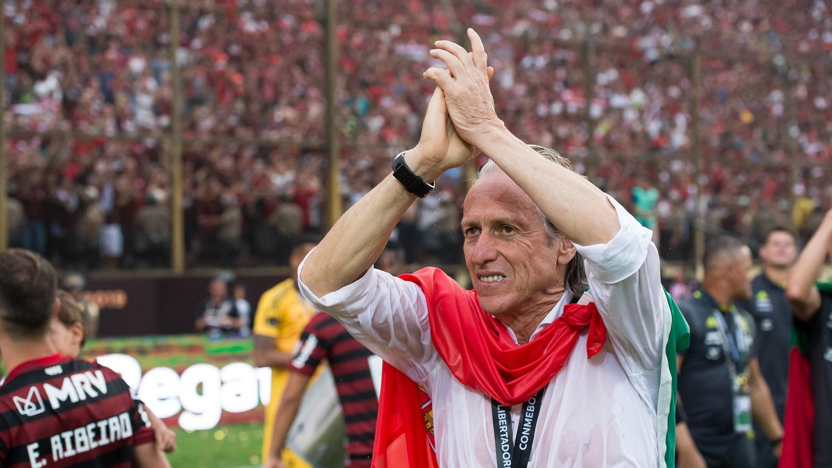 Jorge Jesus comemora o titulo da Libertadores 2019, quando dirigiu Filipe Luís Jorge Jesus comemora o titulo da Libertadores 2019, quando dirigiu Filipe Luís