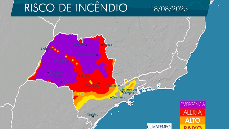 Previsão do Mapa de Fogo da Defesa Civil para segunda-feira (18)