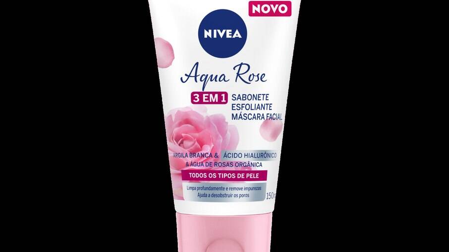 Nivea Aqua Rose 3 em 1 pode ser usadado como sabonete, esfoliante e máscara Facial