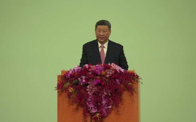 O presidente chinês Xi Jinping durante um discurso em Macau pelo 25º aniversário da restituição da ex-colônia portuguesa à China, em 20 de dezembro de 2024