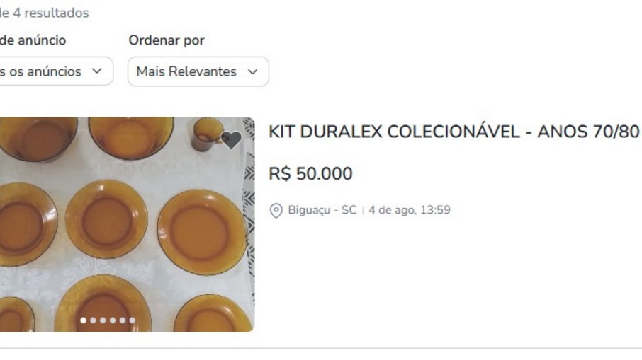 Kit louças Duralex por R$ 50 mil vendidos na OLX