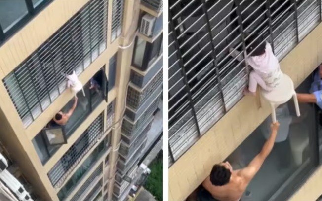 Criança de 3 anos é resgatada pendurada de
janela do 12º andar