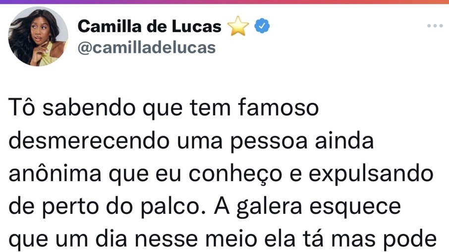 Print do post de Camila de Lucas no Twitter