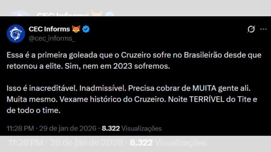 Torcida do Cruzeiro detona Tite após atropelo do Botafogo Torcida do Cruzeiro detona Tite após atropelo do Botafogo
