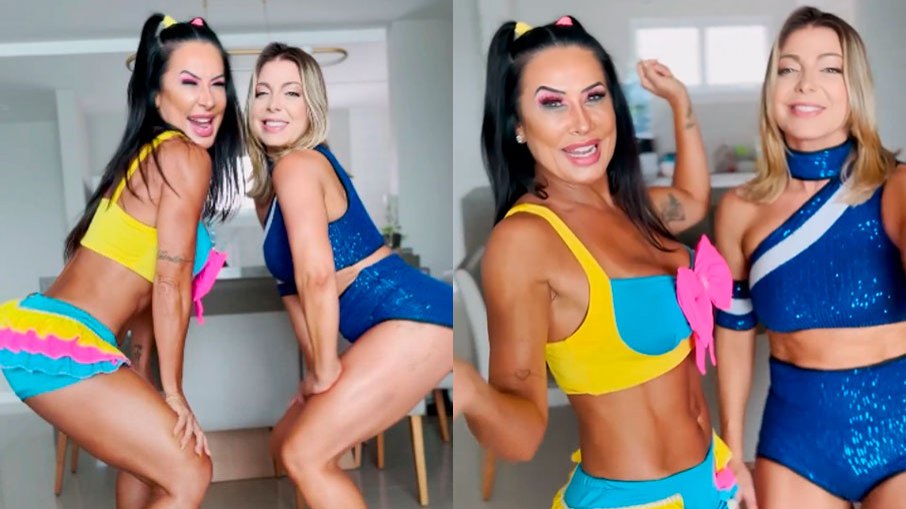 Scheila Carvalho e Sheila Mello também se fantasiaram com figurinos da época