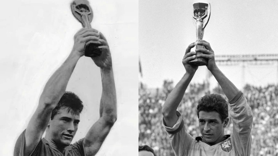 Bellini e Mauro erguem a taça como capitães das Copas de 1958 e 1962 