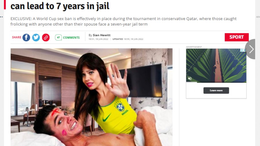 Em matéria de site Daily Star, 'brasileira' aparece na cama com 'inglês'