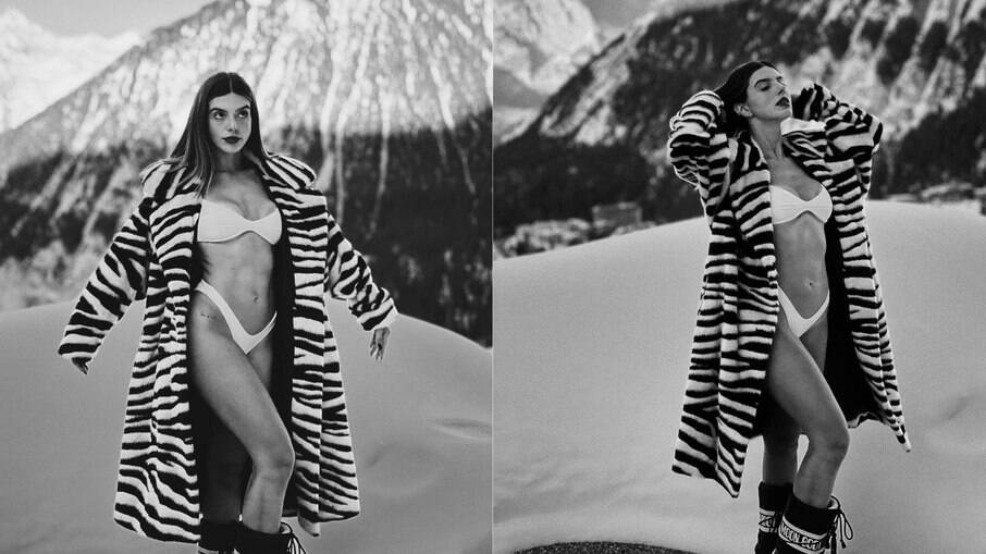 Giovanna Lancelloti posa de biquíni na neve