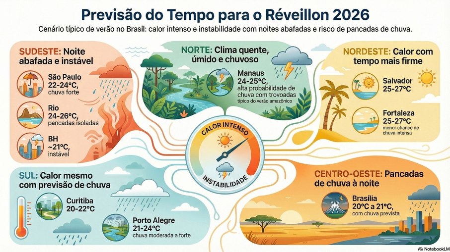 Previsão do tempo para o Réveillon 2026