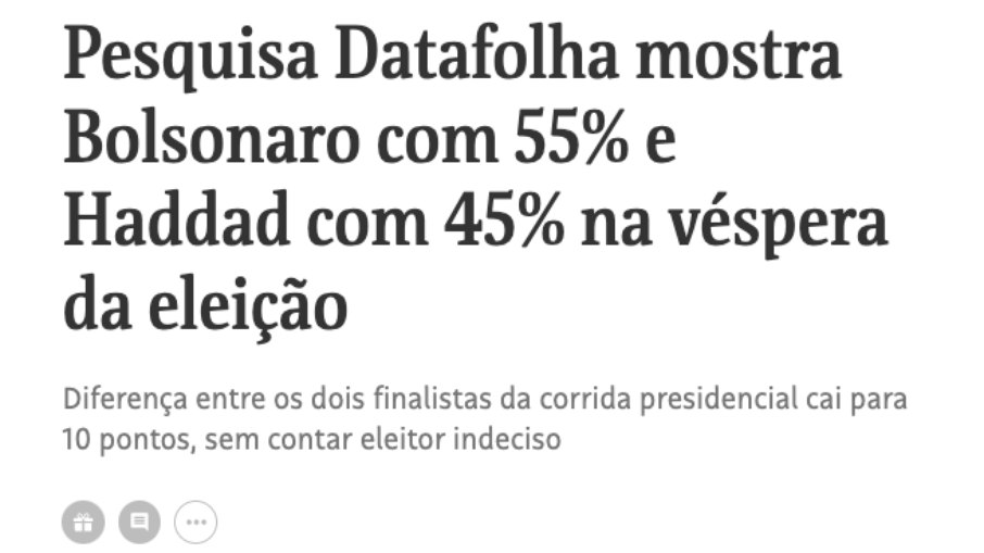 Datafolha mostrava em 2018 vitória de Bolsonaro sobre Haddad