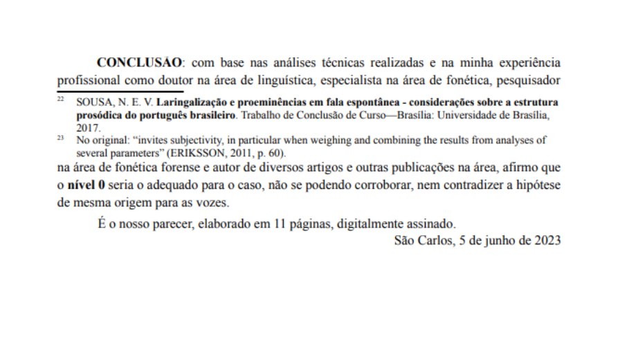 Conclusão do laudo que contradiz a PF