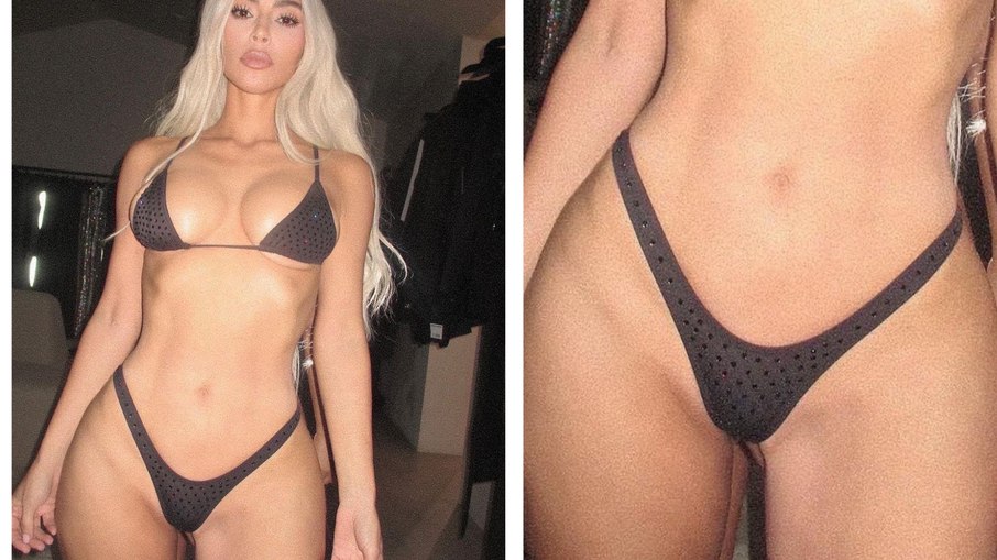 Kim Kardashian posa como modelo de sua marca SKIMS