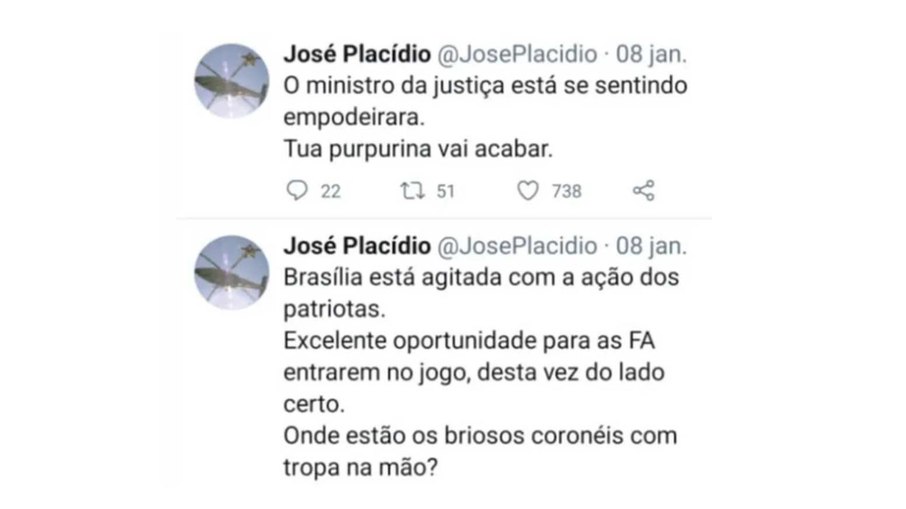 Mensagens compartilhadas pelo coronel José Placídio