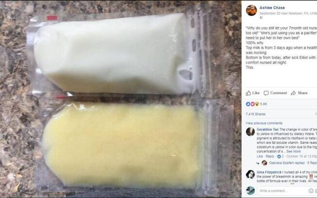 Ashlee Chase postou uma foto mostrando a diferença na cor do seu leite materno e divide internautas