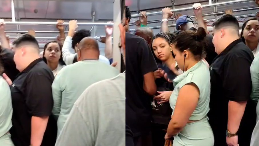 Passageiros nos trem após falha na Linha 11-Coral, da CPTM Passageiros nos trem após falha na Linha 11-Coral, da CPTM
