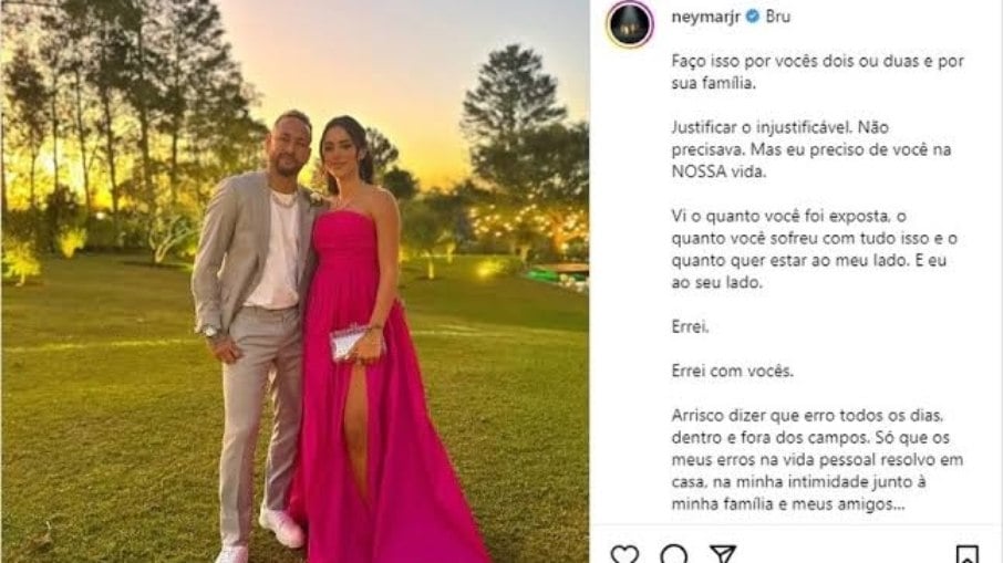Após escândalo de traição, Neymar pede desculpas publicamente para Bruna Biancardi