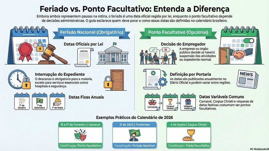 Feriado x ponto facultativo: qual a diferença?