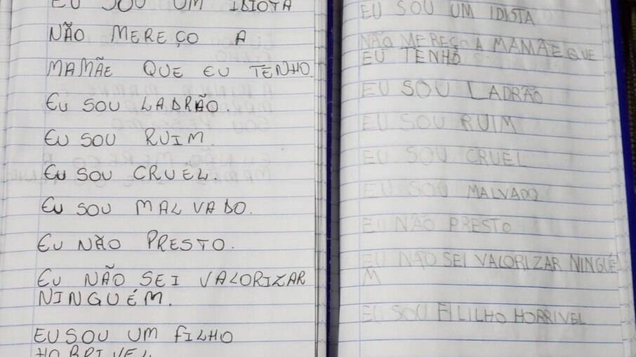 Caderno encontrado pela polícia contém frases ofensivas