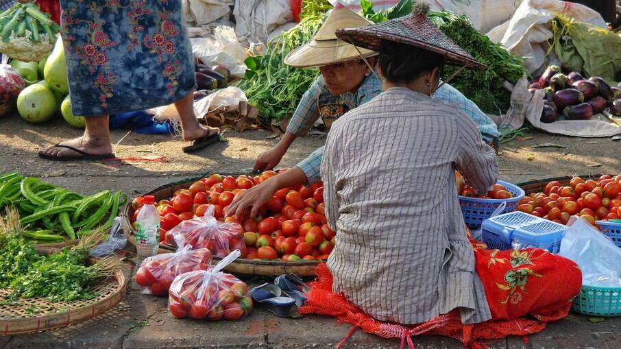 O mercado em Myanmar
