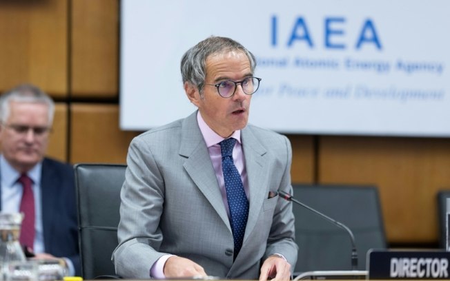 Rafael Grossi, diretor-geral da AIE, no conselho de administração da organização, em Viena, no dia 11 de abril de 2024