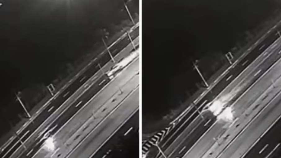 As imagens mostram o veículo seguindo pela avenida antes de atingir o poste