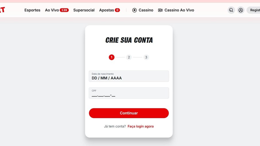 É preciso preencher dados pessoais ao fazer o cadastro no site da Superbet