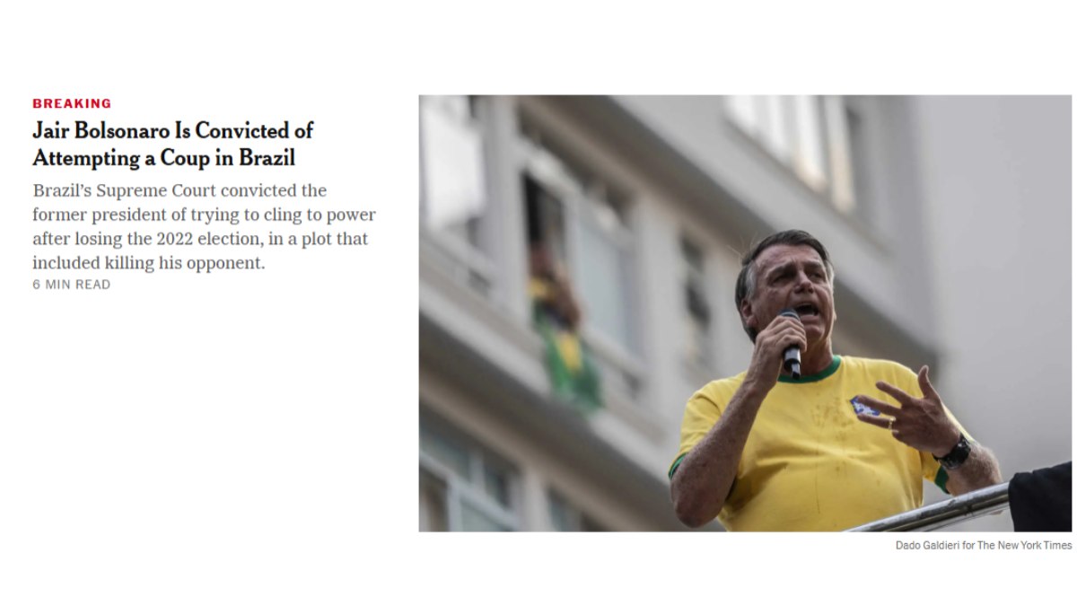 The New York Times também publicou notícia com a condenação de Bolsonaro The New York Times também publicou notícia com a condenação de Bolsonaro