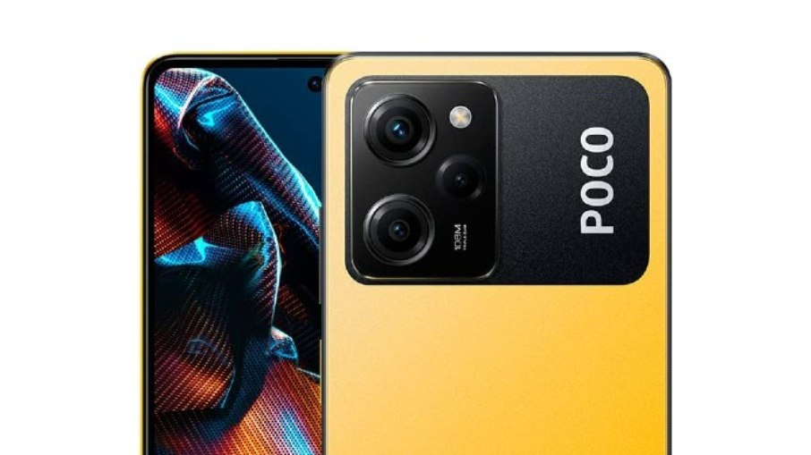 Smartphone Poco X5 Pro amarelo com câmera tripla 