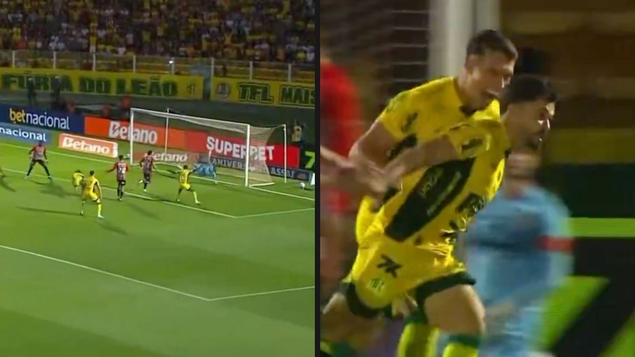 Alesson, do Mirassol, comemora gol sobre o São Paulo