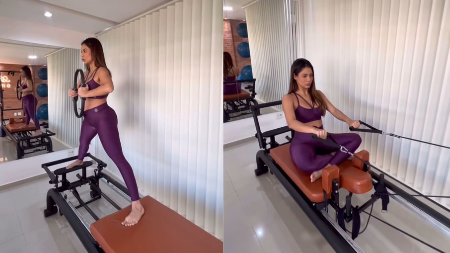 Grávida, Lexa exibe barriga em primeira aula de pilates