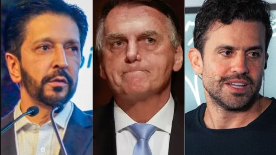 Ricardo Nunes (E), Jair Bolsonaro (C) e Pablo Marçal (D)