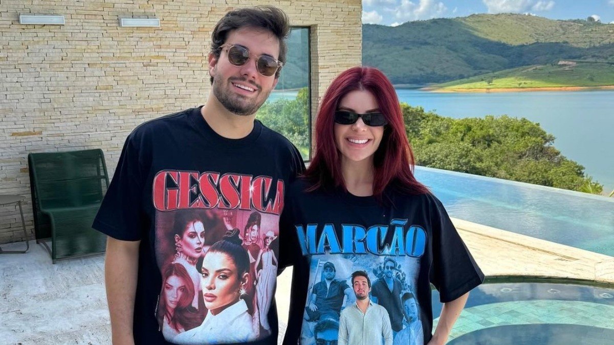 Gkay usa camisetas temáticas com o namorado, Marco Túlio  