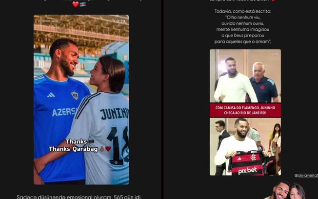 Esposa de Juninho, reforço do Flamengo, publica despedida do Qarabag Esposa de Juninho, reforço do Flamengo, publica despedida do Qarabag