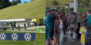 Esposa e filhas de Neymar chegam de helicóptero à Granja Comary