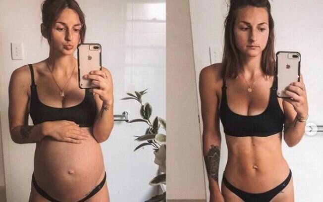 Nicole Knight mostrou no Instagram como ficou sua barriga 10 semanas após da sua segunda gravidez 