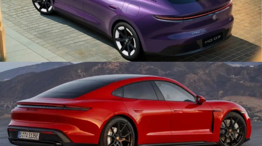 Traseira do MG 07 foi comparada à do Porsche Taycan após apresentação do sedã elétrico na China