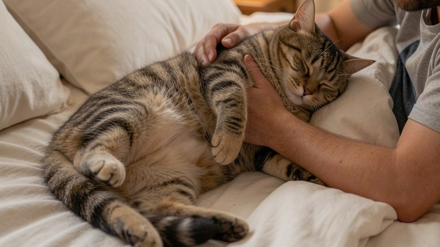 Gato dormindo próximo ao tutor