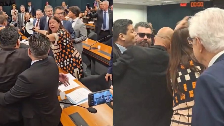 Os deputados Gilvan da Federal (PL-ES) e Lindbergh Farias (PT-RJ) foram contidos Os deputados Gilvan da Federal (PL-ES) e Lindbergh Farias (PT-RJ) foram contidos