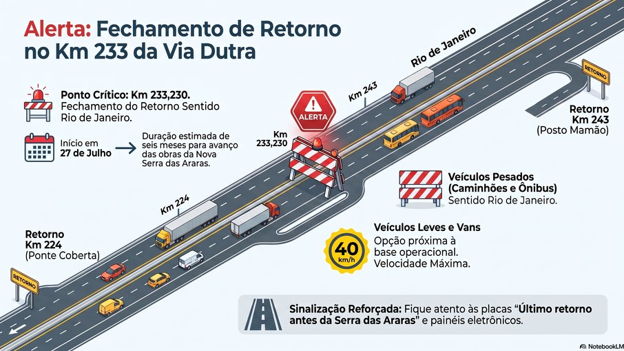 Alerta de desvios na Dutra