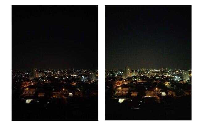 Modo noturno da câmera do Philco Hit Max. À esquerda, foto sem efeito. À direita, foto em modo noturno.