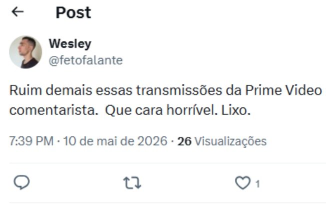 Comentários detonando transmissão da Prime Video