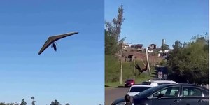 Vídeo: piloto de asa-delta cai sobre carro e fica ferido